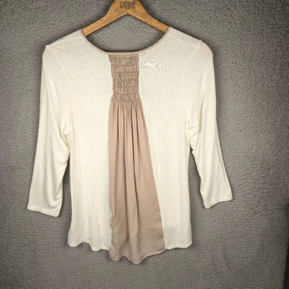Anthropologie Dolan Cream High Low Top M Boho Minimalist Soft Knit Layered Back - Picture 1 of 9